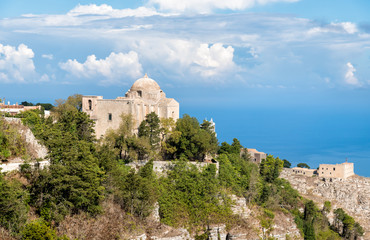 Fototapeta na wymiar View of the Church of St. John the Baptist in Erice, province of Trapani in Sicily, Italy 
