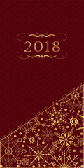 Happy New Year poster  with ornaments  on red background.  