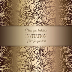Vintage baroque Wedding Invitation template with butterfly background. Traditional decoration for wedding. Vector illustration in beige and gold