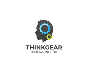 Man with Gear Logo Template. Cogwheel and Face Vector Design. Idea Illustration