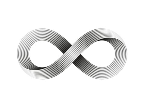 Infinity sign made of metal wire. Mobius strip symbol. Vector illustration.