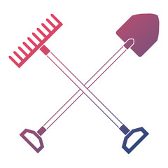 gardening shovel with rake vector illustration design