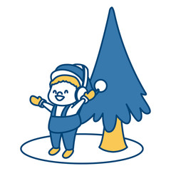 Cute boy and christmas tree cartoon