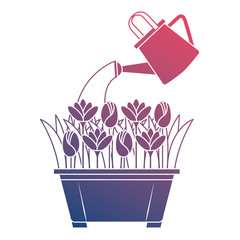 beautiful flowers cultivated in pot vector illustration design