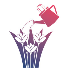 beautiful flowers cultivated with sprinkler vector illustration design