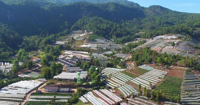 CHIANG MAI, THAILAND, MARCH 2017: Aerial View over Royal Project Doi Inthanon, a region transformed from Opium production to regular farming