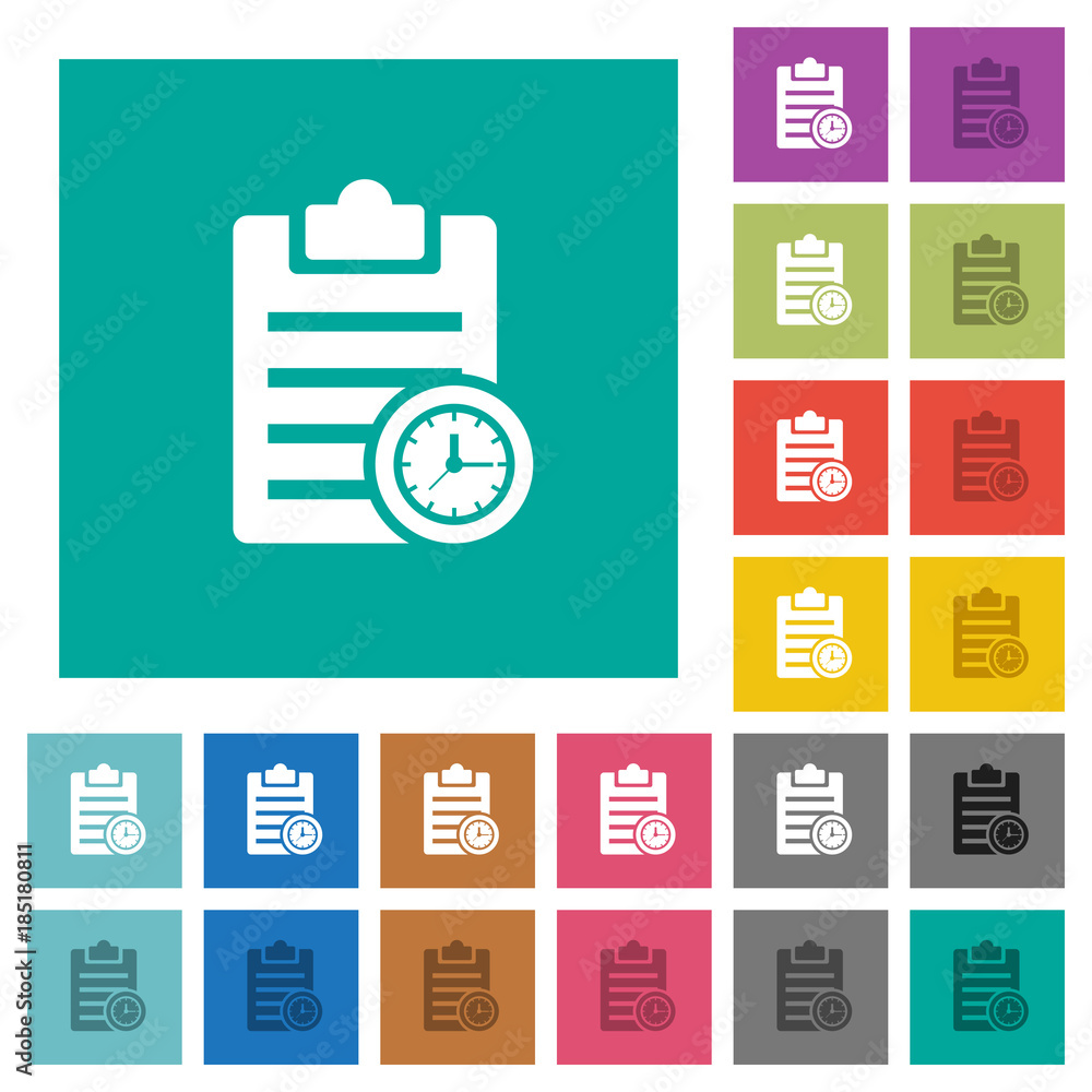 Poster note timer square flat multi colored icons