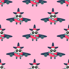 Cute kids aircraft pattern for girls and boys. Colorful aircraft on the abstract bright background create a fun cartoon drawing with cute eyes. The aircraft pattern is made in neon colors.