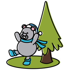 Bear and christmas tree cartoon