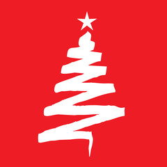 White Christmas Trees on red background. Drawing Vector illustration.