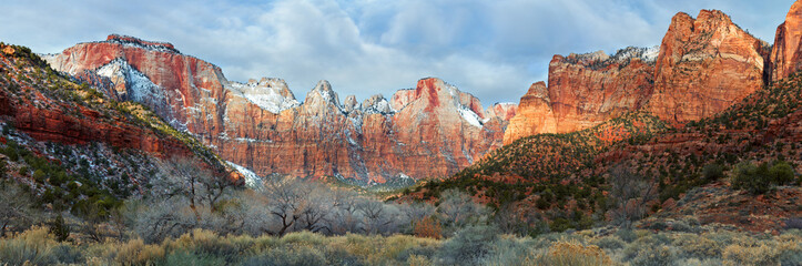 Zion National Park in snow, scenic panorama