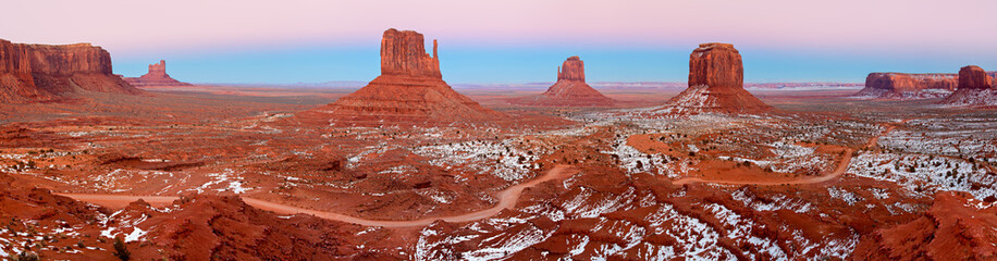 Monument Valley covered with snow , desert canyon in USA