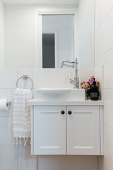 Powder room vanity in a contemporary country home