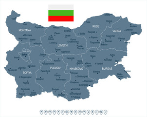 Bulgaria - map and flag - Detailed Vector Illustration