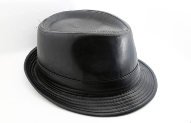Black leather hat shot over white background