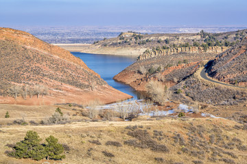 Horsetooth Reservoir and foothills in early winter