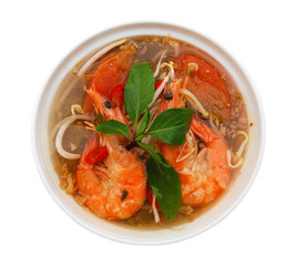 shrimp, vegetable Sour and Sweet Soup isolated on white