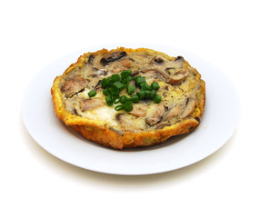 Omelet with fungus on white