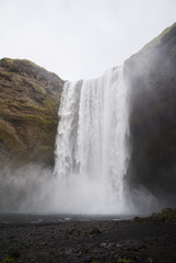 Skogafoss, a large, popular waterfall in Iceland. 