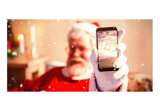 Santa Showing Smartphone Screen Mockup