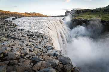 Landscape view of Dettifoss in Iceland, the most powerful waterfall in Europ. 