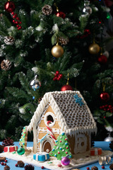 Homemade gingerbread cookies with Christmas trees