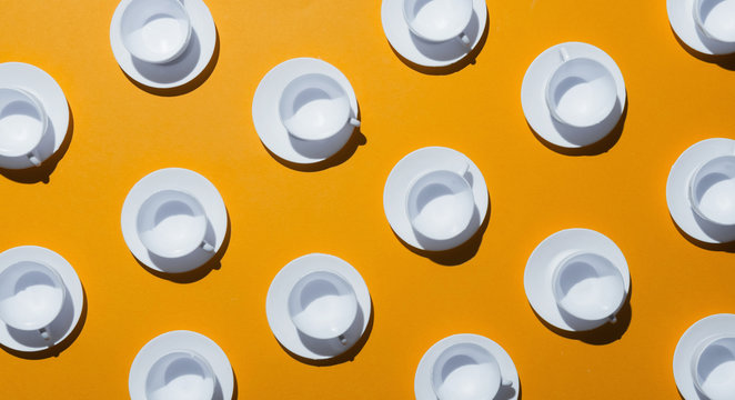 Tea time/empty cups of tea arranged.