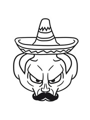 gesicht kopf mexikaner party musik mustache schnurrbart sombrero hut südamerika hölle dämon teufel satan monster horror halloween böse ork troll comic cartoon clipart