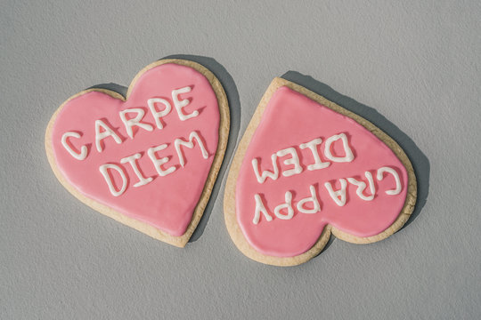 Heart shaped cookies against gray background