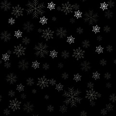 Seamless pattern of snowflakes on a black background