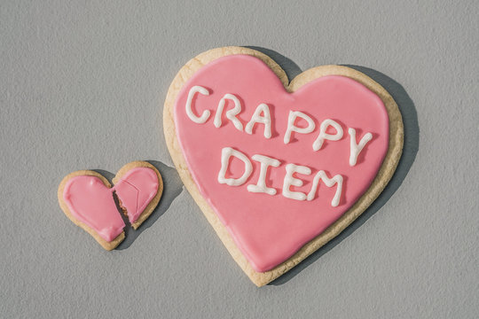 Heart shaped cookies against gray background