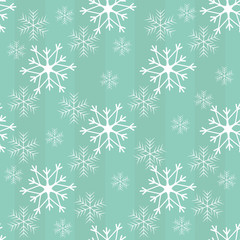 Simple seamless pattern with white snowflakes on green background. Can be used for wallpaper, pattern fills, textile, web page background, surface textures. Vector illustration.