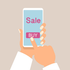 Mobile phone as online store. Online shopping vector illustration