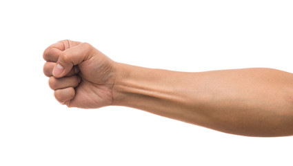 Men hand showing the multi action over white background, include clipping path
