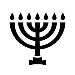 Menorah (ancient Hebrew seven-candleholder), sacred candelabrum with seven lamps, used in The Temple in Jerusalem. Traditional Religious Symbol of Judaism since ancient times. - obrazy, fototapety, plakaty