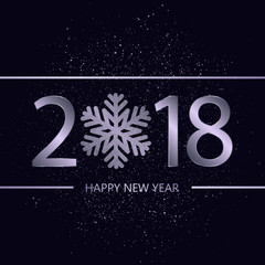 2018 New Year Black background with gold glitter confetti. Festive premium design template for holiday greeting card