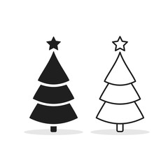 Fototapeta na wymiar Christmas tree line icon set, decorated outline sign isolated on white, vector illustration