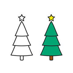 Christmas tree icon set, color and outline sign isolated on white, vector illustration