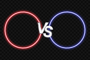 Versus screen with red and blue circle neon frames