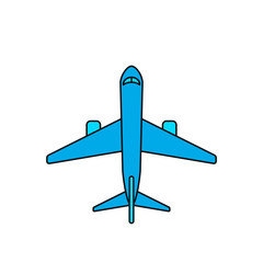 Airplane flat color icon, view from above. Vector isolated icon