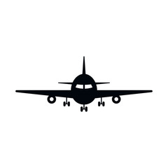 Aircraft or Airplane Icon, Vector front view silhouette on white background