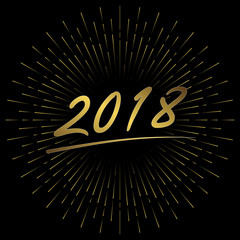Fototapeta premium Happy New Year 2018 text with firework. Vector illustration.