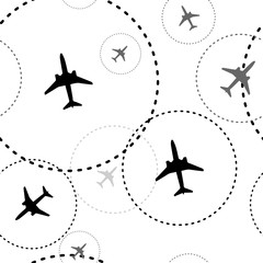 Air travel. Dotted lines are flight paths of commercial airline passenger jet airplanes. Abstract Illustration