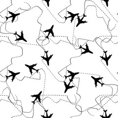 Air travel. Lines are flight paths of commercial airline passenger jet airplanes. Abstract Illustration