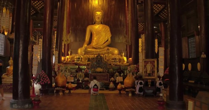 CHIANG MAI, THAILAND, MARCH 2017: Interior of Temple in Chiang Mai, with  Buddah statue