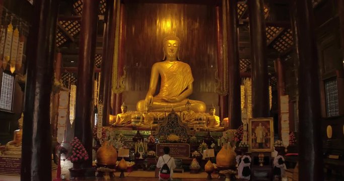 CHIANG MAI, THAILAND, MARCH 2017: Interior of Temple in Chiang Mai, with  Buddah statue