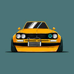 Cartoon japan tuned old car. Front view. Vector illustration © monkylabz