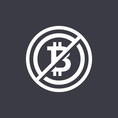 Flat design negative space sign No bitcoin. Sign no bitcoin on black background. Not allowed sign for bitcoin. Cryptocurrency vector illustration