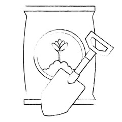 gardening shovel with bag of fertilizer vector illustration design