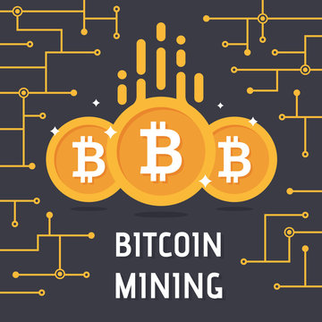 Golden bitcoin digital currency. Bitcoin mining vector illustration. Cryptocurrency technology and digital money. vector illustration